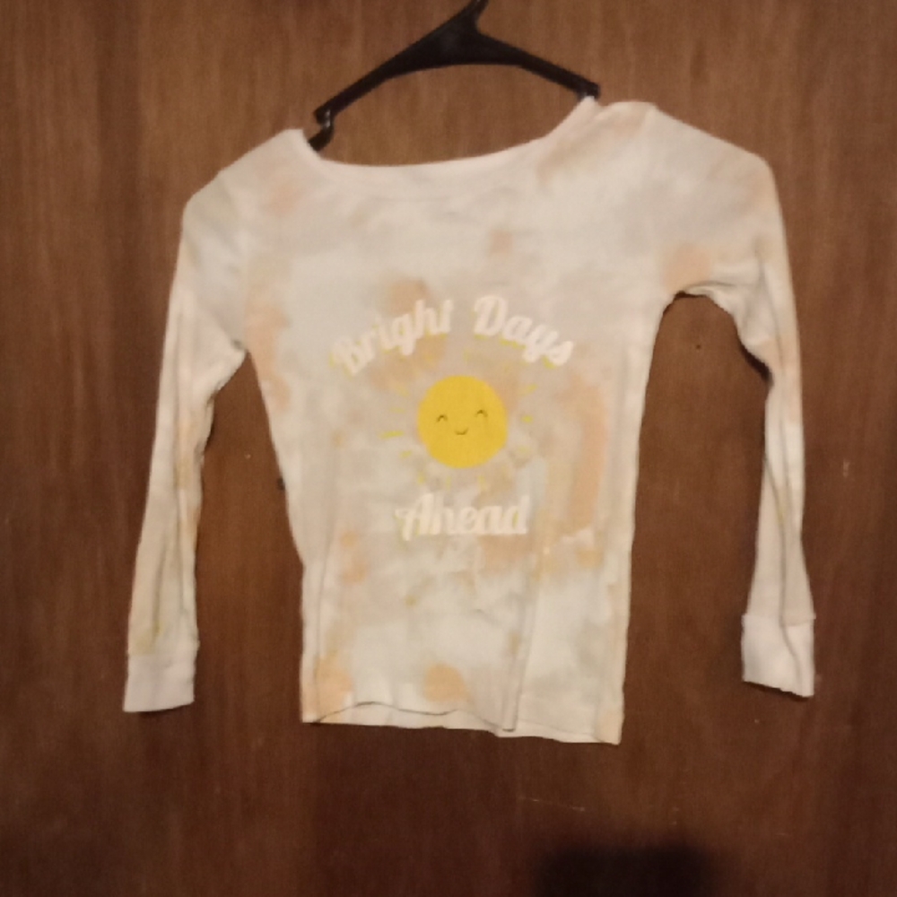 White and Orange Long Sleeve Tee with Sunshine Graphic